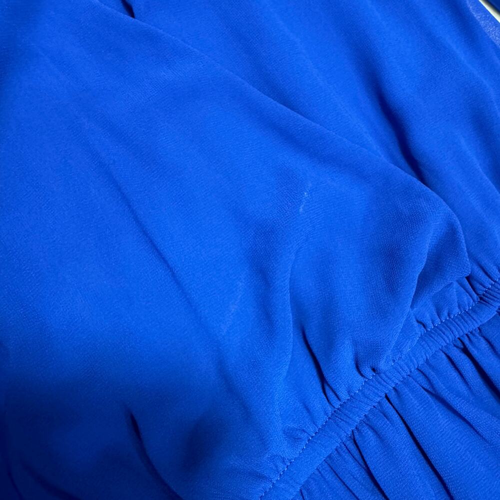 Lulus Wondrous Water Lilies Royal Blue Maxi Dress M Faux Wrap Slit Cobalt Event - Picture 7 of 16